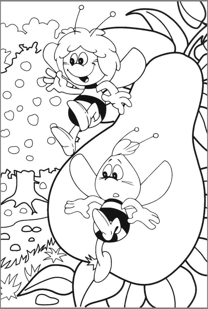 Coloring page Maja, Willy and the pear
